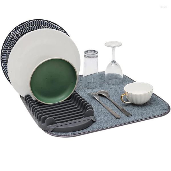 Esteiras de mesa absorventes de microfibra para secagem de pratos de cozinha almofada de drenagem dobrável com copos/pratos grade filtro de água racks despensa copo drenagem