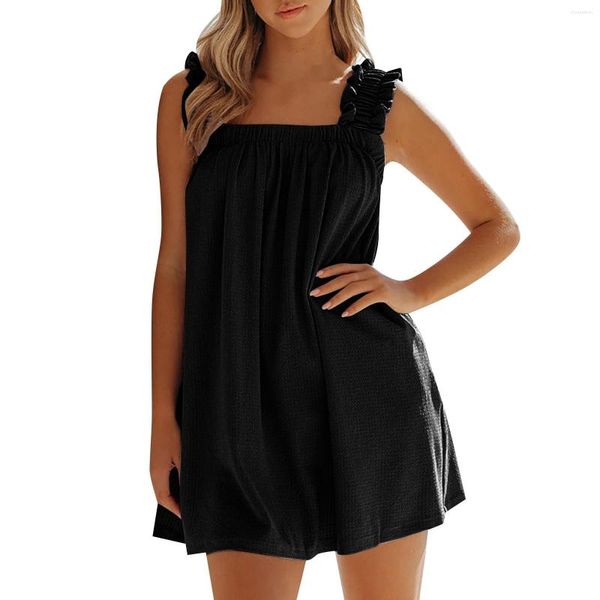 Lässige Kleider für Damen, Sommer, Spaghettiträger, Boho-Strandkleid, einfarbig, lockerer Urlaub, Cami, ärmelloses Tank-Sommerkleid für Damen