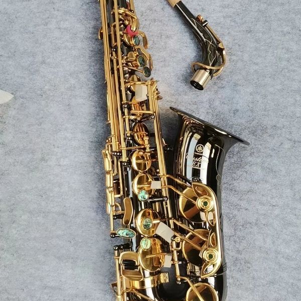 Teclas douradas de corpo preto niquelado 875 Mi bemol de alta qualidade Saxofone alto Instrumento de jazz reforçado com nervuras com acessórios