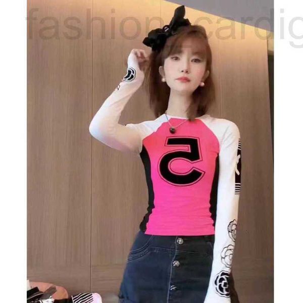 Женская футболка дизайнера 23ss бренда женская футболка с длинным рукавом xiao xiang camellia № 5 печатный топ