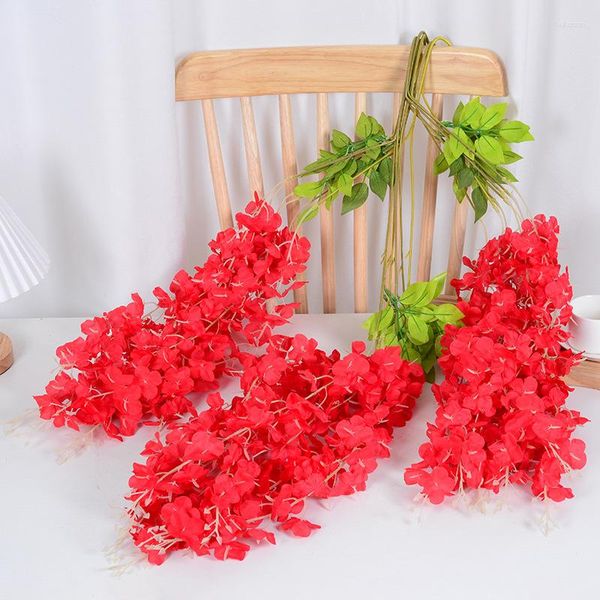 Flores decorativas simuladas penduradas densas glicínias corredor de casamento decoração de teto listras de flores listras de videira seda artificial