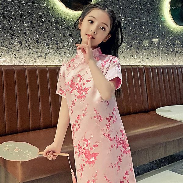 Abbigliamento etnico Abiti estivi Stili Cheongsam cinesi con ricami di prugna per ragazze Abito tradizionale Vestito per bambini Festa