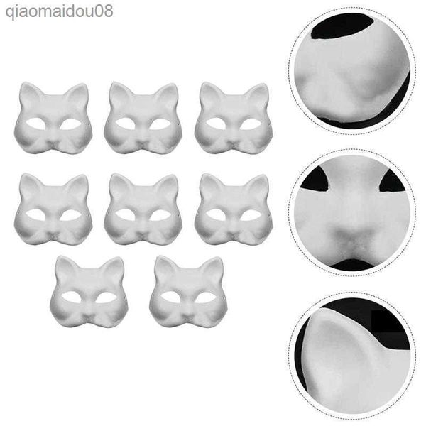 8 Stück DIY Katzen-Gesichtsmasken, Maskerade-Masken, Männer, japanische Kitsune-Masken, Kunstpapier, weißes Papier, leeres Gesicht, Cosplay-Zubehör, L230704