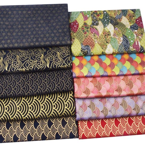 Renkli Japon bronz mavi pamuklu kumaş, kimono tekstil kumaş için basılı bez, dikiş bebek çantaları patchwork malzemesi setleri