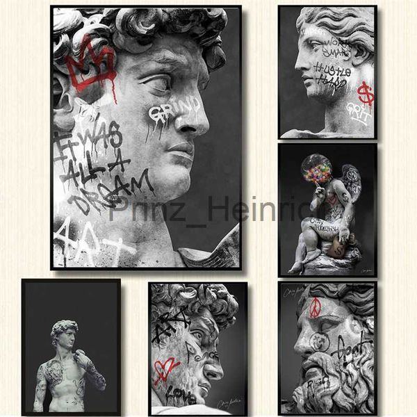 Papéis de parede Estátua de David Graffiti Art Canvas Painting David Head Sculpture Posters and Prints Street Wall Art Pictures for Room Decor J230704