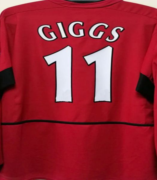 2002 2003 2004 Retro Futebol Jerseys Vintage Clássico Beckham Giggs Scholes Cantona Camiseta Maillot Camisa de Futebol Kit Uniforme de Pé Manga Longa