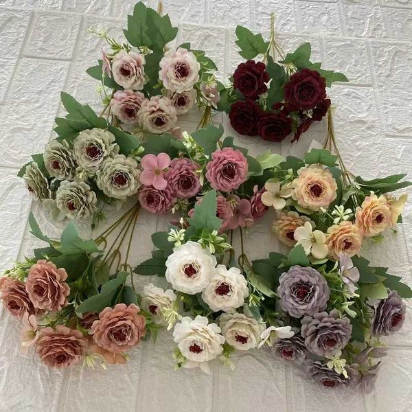 Flores secas 30cm linda pequena peônia artificial jardim casa decoração de mesa de casamento alta qualidade seda fiada barata falsa