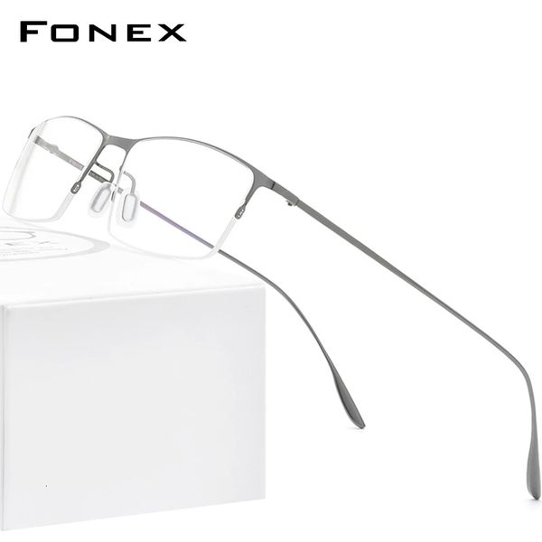 Montature per occhiali da sole FONEX Occhiali da vista in lega Montatura da uomo Quadrato Miopia Occhiali da vista Mezza montatura Occhiali da vista maschili coreani 8101 230704