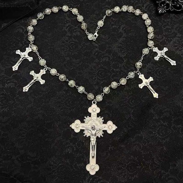 Egirl Schmuck Kreuz Halskette Grunge Rock DIY Perlenkette Für Frauen Punk Cooles Accessoire Goth Koreanische Mode L230704