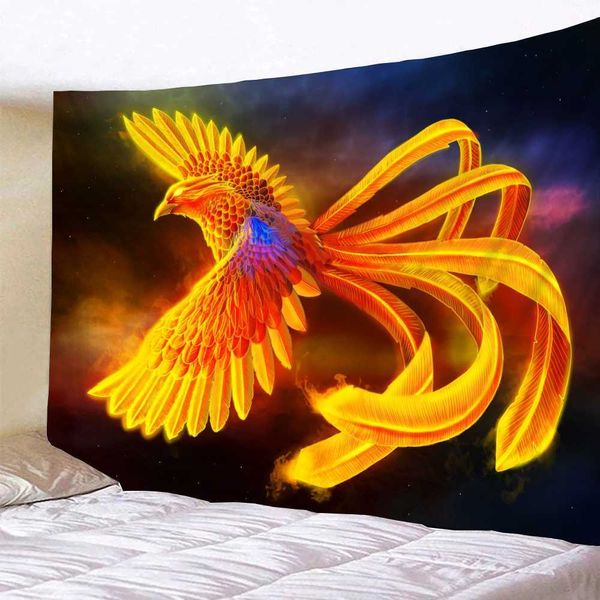 Wandteppiche, Fantasie-Phoenix-Wandteppich, Wasser, Eis und Feuer, steigende Tier-Wandteppiche, fliegender Vogel, Kunst, Wandbehang, Heim-Wohnheim-Dekoration, Wanddecke