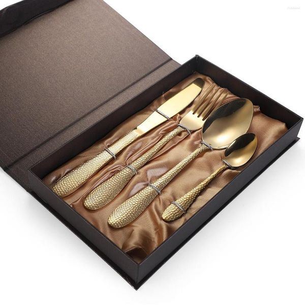 Yemek takımı setleri paslanmaz çelik sofra seti bıçak kaşık ve çatal gül altın dört parçalı çatallar sıfır atık yemek masası özel yapım hediye kutusu