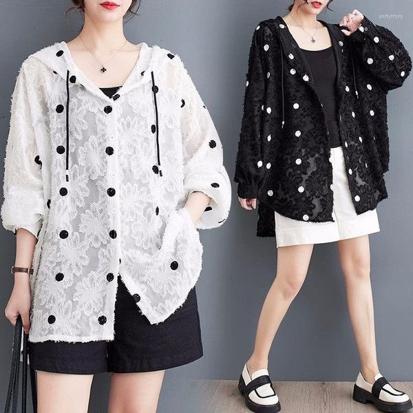 Giacche da donna 2023 Cappotto con scialle estivo Moda donna Casual Versatile con cappuccio Polka Dot Protezione solare Abbigliamento Camicia con aria condizionata Giacca Top