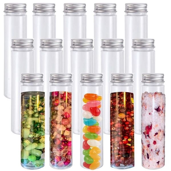 Glas-Kunststoffplatten, 15 Stück, 110 ml, Reagenzglas, klare flache Röhrchen mit Schraubverschlüssen für Süßigkeitenbohnen, Party-Dekoration 230703