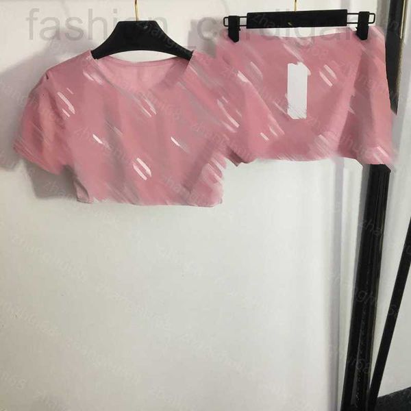 Conjunto de saia de roupas femininas de duas peças, 23ss, cintura reunida, manga curta, conjuntos curtos de veludo, alta qualidade 2ICI