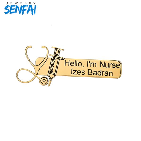 Alfinetes Broches Senfai Estetoscópio Personalizado Broche de Aço Inoxidável para Enfermeira Médico Jóias Pin Jaquetas Denim Colar Distintivo Botão 230704