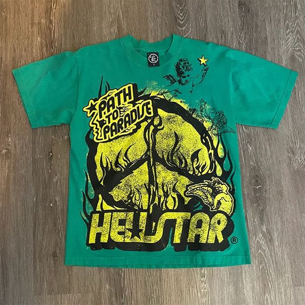 Fatos de treino masculino Hellstar grande manga curta corrida impressão 100 algodão 1 e tops femininos 230703