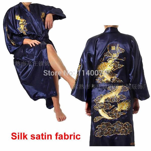 Stile tradizionale intero cinese M L XL Taglia XXL Raso di seta Accappatoio maschile Drago ricamo pigiama da uomo Panno da notte per la casa269Y