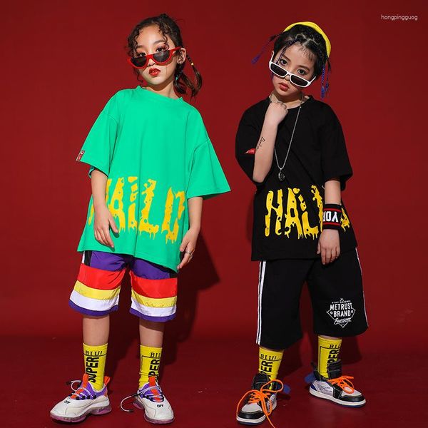 Abbigliamento da palcoscenico per bambini Abbigliamento da ballo jazz hip-hop per ragazze Ragazzi Costumi da ballo da sala Performance Show T-shirt allentata Pantaloni da jogging casual