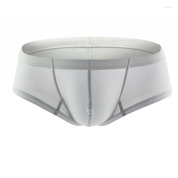 Cuecas Sexy Homens Cuecas Boxers Shorts Sólidos De Seda Gelo Homem Magro Cintura Baixa U Bolsa Convexa Cueca Calzoncillo S-XL