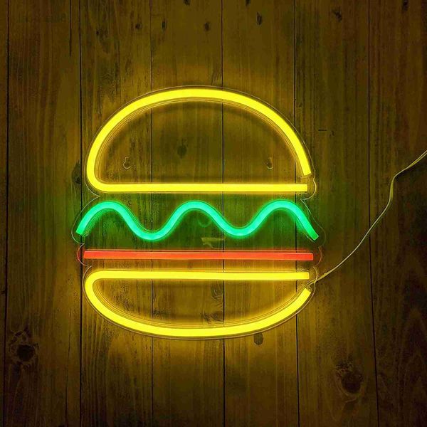 Nachtlichter Hamburger-Neonschild für Party, Hochzeit, Geburtstag, Fast-Food-Shop, Restaurant, Wandbehang, LED-Licht, Heimdekoration, HKD230704
