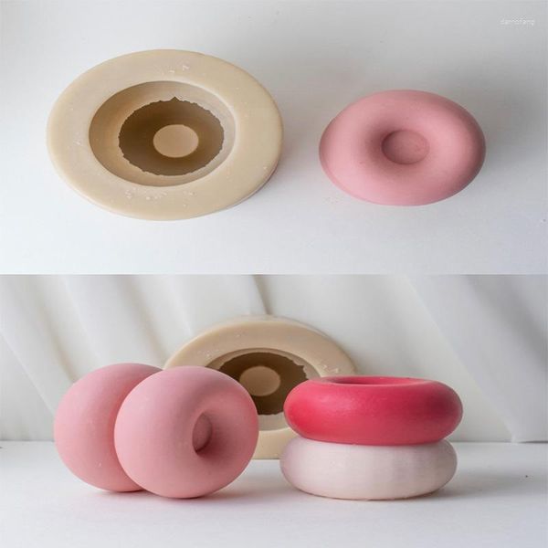 Formas de cozimento Ins Korea Criativo Mini Donut Mold Decoração Sobremesa Pequeno Círculo Vela Silicone