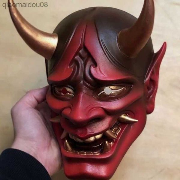 Cosplay samuray maskesi cadılar bayramı korku hayalet lateks maskeler Japon oni samurai maskesi erkekler için serin maskara maskeli balo prajna masque l230704