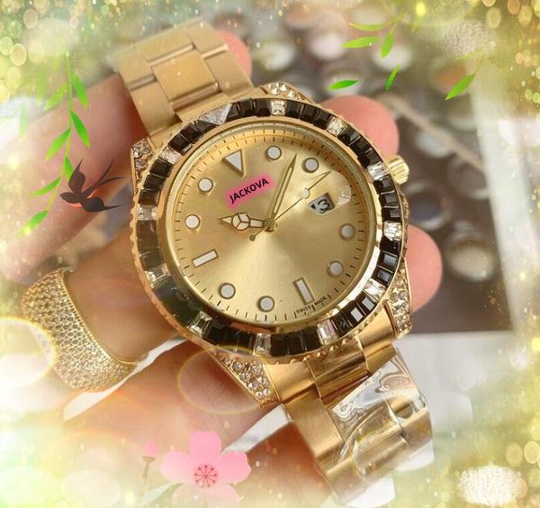 Famoso orologio di marca 41mm Luxury Rainbow Colorfull Crystal Diamonds Orologio da uomo Romantic Starry Quartz-Battery Classic Business Thiree Pins Solid Fine Steel Watches