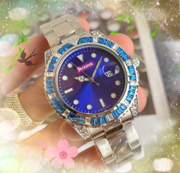 Luxury Fashion Solid Fine Acciaio inossidabile Orologi 41mm Starry Colorful Rainbow Diamonds Anello Orologio Movimento al quarzo Orologio da polso da uomo Regali all'ingrosso