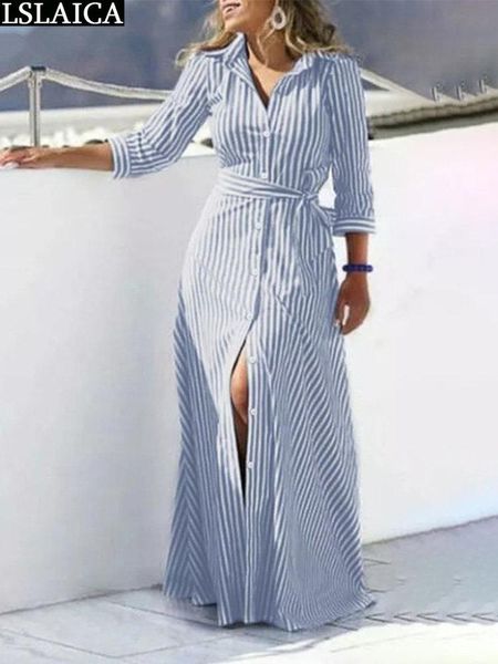 Saia camisa vestido feminino boho elegante vestidos de festa 2023 longo vestido de noite rendas até simples verão vestidos listrados senhoras chique nova moda