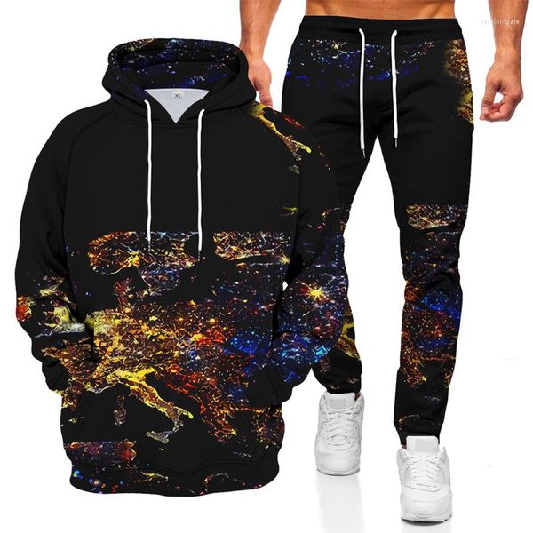 Tute da uomo 2023 Autunno e inverno Mappa Giacca maglione Pantaloni Tute 3D Cielo stellato Stampa Abito casual Felpe Abbigliamento sportivo