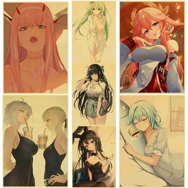 Tapeten Anime Hentai Mädchen Sex Poster Kraftpapier Poster Anime Film Drucke Bar Café Wandkunst Bilder Malerei Wohnkultur J230704