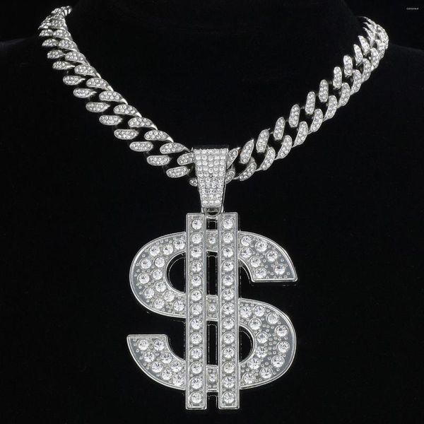 Подвесные ожерелья хип -хоп Большой деньги в долларах США. Спинка замаскиваемых подвески для мужчин для мужчин женские шарм с теннисной цепью