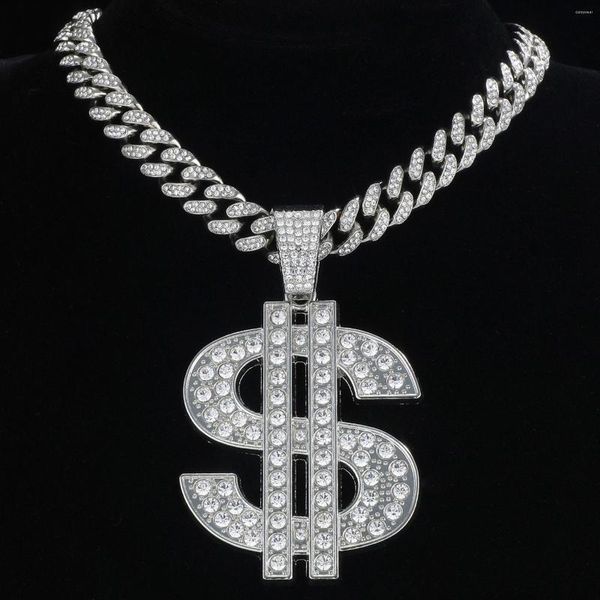 Anhänger Halsketten Hip Hop Große US-Dollar Geld Zeichen Iced Out Kreuz Bling Anhänger Für Männer Frauen Charme Mit Tennis kette Schmuck