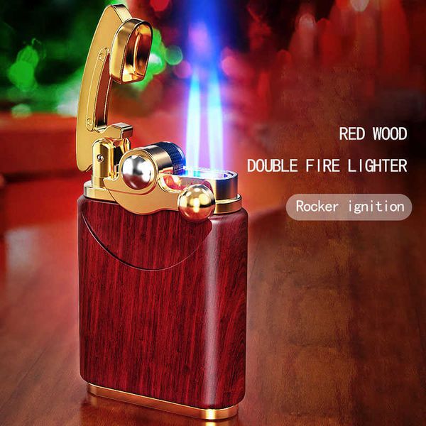 CHIEF Red Wood à prova de vento inflável rebolo tipo Jet Flame Creative Rocker Personality Lighter Man Gift U15XWithout Gas