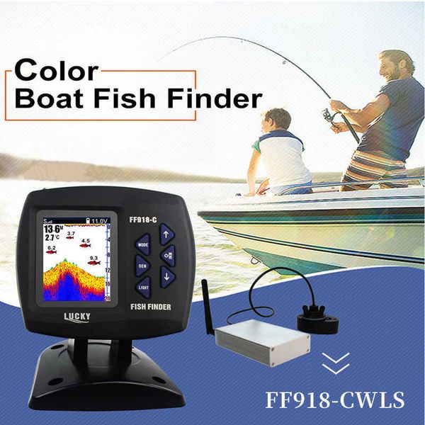Fish Finder Lucky Sonar Fish Finder Wireless Range operativo 300m / 980f Fishing Finder FF918-CWLS Wireless Remote Control Boat Fish Finders HKD230703
