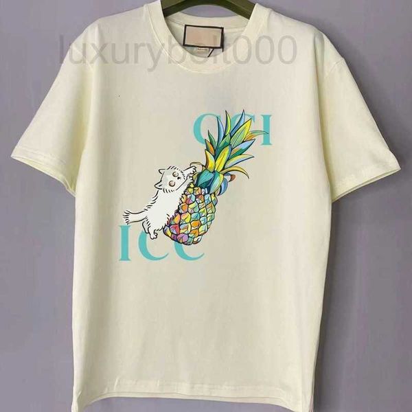 Damen-T-Shirt, Designer-T-Shirt mit Ananas-Katze, 260 g, reine Baumwolle, kurzärmelig, für Herren und Liebhaber, lockerer Rundhalsausschnitt, halb seltsam, X62O