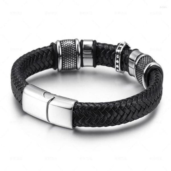 Charm Armbänder Echtes Leder Kreuz Armband Männer Edelstahl Magnetverschluss Handgemachte Handgelenk Mann Armreifen Schmuck Punk Hip Hop Geschenk