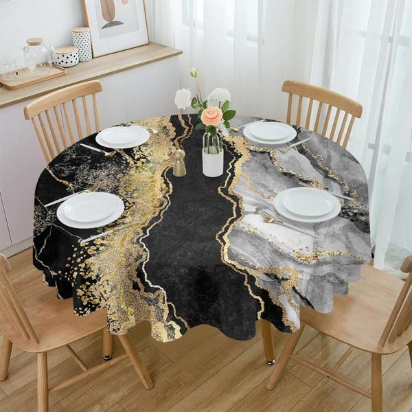 Сторонная ткань Аннотация черная мраморная круглая скатерть на кухнях кухонная обложка обложка праздничного декора водонепроницаемые скатерть