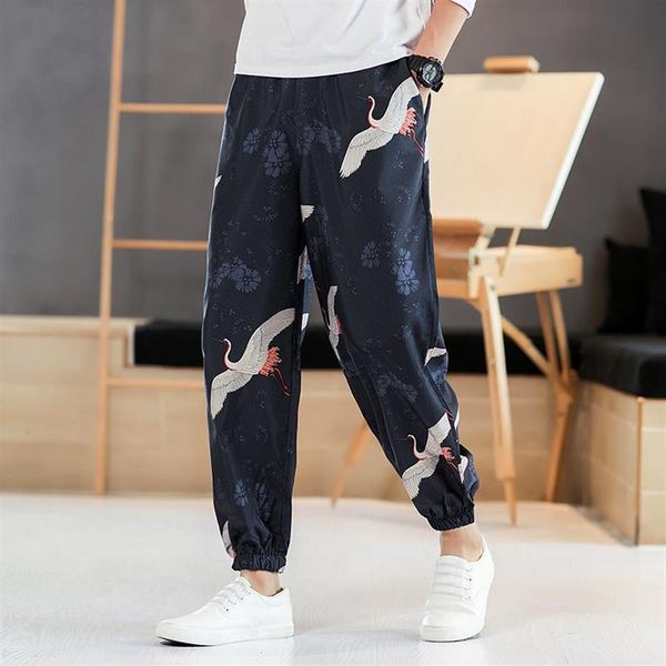 Мужские брюки гарема плюс размер 5xl модная дно повседневная японская дизайнер одежды мужская городская уличная одежда китайская припечатка птиц226D