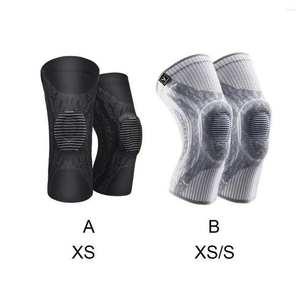 Protetor de compressão joelheiras com suporte de mola joelheiras cinta elástica para basquete vôlei preto cinza XS