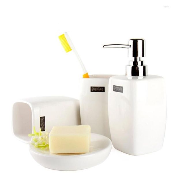 Set di accessori da bagno Accessori da bagno in ceramica stile breve Kit di forniture da 4 pezzi Forma cubica Smalto Tinta unita Business Gif