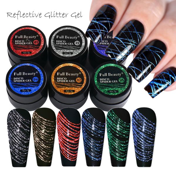 Ложные гвозди 6pcs Sparkling Spider Web Gel лак для ногтей. Отражающий блеск впитывает полупрофильный лак -проводной чертеж набор GL1922 1 230704