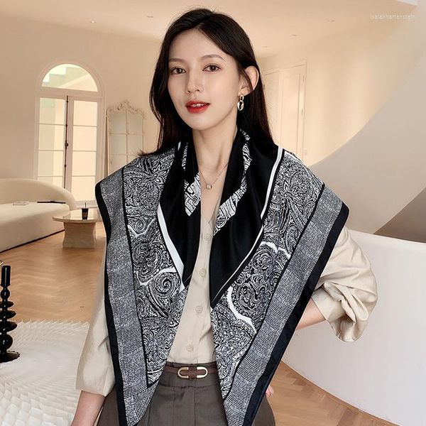 Schals Elegante Koreanische Twill Seide Mode Schal Haar Frauen Satin Bandana 90 cm Quadratische Tasche Wrap Böhmischen Retro Islamischen Kopftuch
