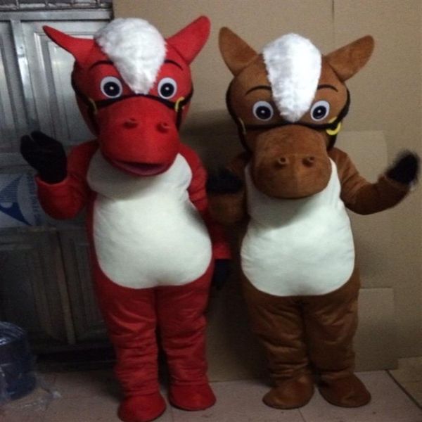 Trajes de mascote Cavalo Vermelho Traje de Mascote Halloween Animal Festa de Aniversário Jogo Vestido2817