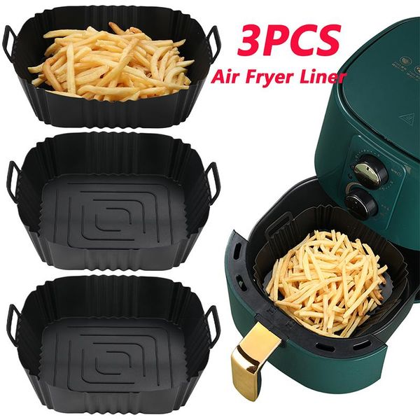 Fritas de fritadeiras Air Fryer Fryer Square Square Fryer Fryer Bandeja Banco de Alimentos Resistentes a Calor Para o Adorfryer Acessor 3/2/1pc