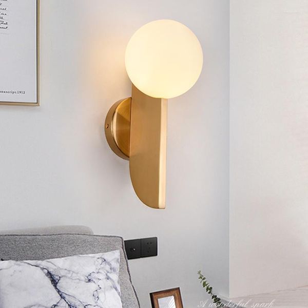 Lâmpadas de parede Nordic Gold Decor Glass Ball Lamp Sconces Lights For Home Bedroom Lighting Modern Mirror Vanity Light Banheiro Fixação