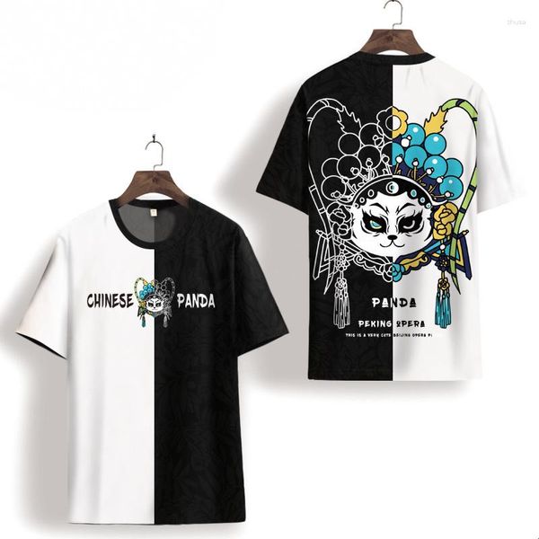 Camisetas Masculinas Estilo Chinês Mangas Curtas Masculinas Panda Print T-Shirt Verão Fino Cores Combinando Camisa Tamanho Grande Casual Ice Silk Wild Trend