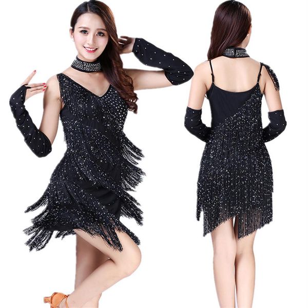 Neue Ankunft Latin Dance Kleid Hosenträger Quaste Bühne Leistung Kostüme Latin Dance Praxis Wettbewerb Pailletten Clothing316N