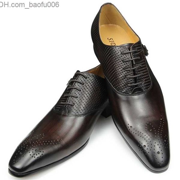 Sapatos sociais Sapatos sociais luxo masculino negócios couro genuíno moda casamento Oxfords cadarço bico fino preto verde café Brogues Z230706