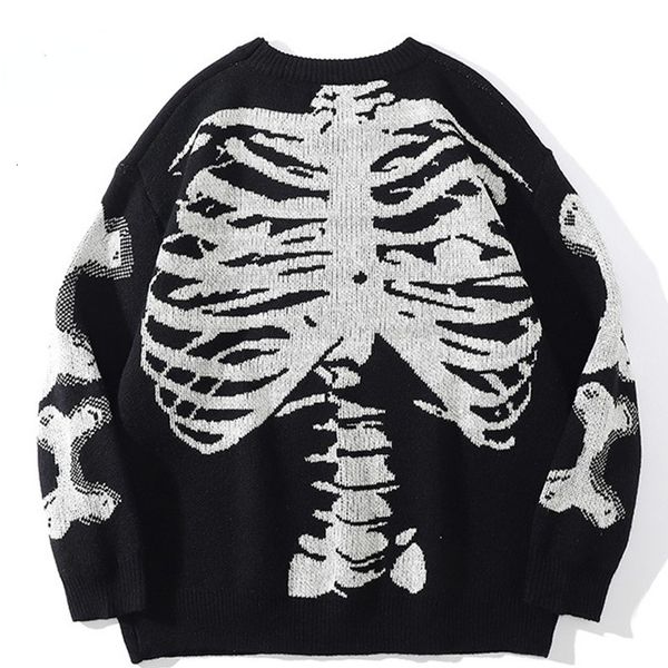 Мужские свитеры мужчины негабаритный свитер черный свободный скелетный принцип скелета для женщин винтажный ретро -вязаный свитер осень валотный вал.